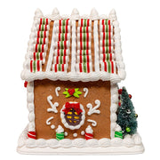 Kurt Adler 9 Inch Battery Operated Gingerbread House With Santa and Ribbon Candy Roof