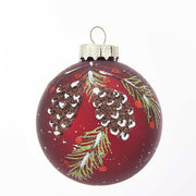 Kurt Adler 80MM Glass Red With Pinecone Design Ball Ornaments, 6 Piece Box Set