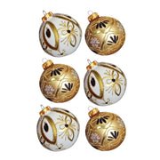 Kurt Adler 80MM Gold and White Glass Ball Ornaments, 6-Piece Box Set