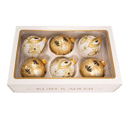Kurt Adler 80MM Gold and White Glass Ball Ornaments, 6-Piece Box Set