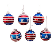 Kurt Adler 80MM Red, White and Blue Stars and Stripes Glass Ball Ornaments, 6 Piece Box