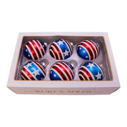 Kurt Adler 80MM Red, White and Blue Stars and Stripes Glass Ball Ornaments, 6 Piece Box