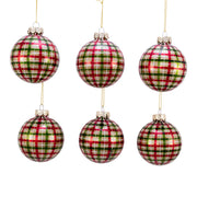 Kurt Adler 80MM Red and Green Plaid Glass Ball Ornaments, 6 Piece Box