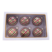 Kurt Adler 80MM Red and Green Plaid Glass Ball Ornaments, 6 Piece Box