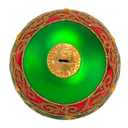 Kurt Adler 80MM Green Glass Ball Ornament With Red And Gold Fleur-De-Lis Design, 6-Piece Box
