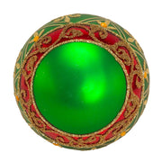 Kurt Adler 80MM Green Glass Ball Ornament With Red And Gold Fleur-De-Lis Design, 6-Piece Box