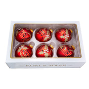 Kurt Adler 80MM Red With Music Notes Glass Ball Ornaments, 6-Piece Box