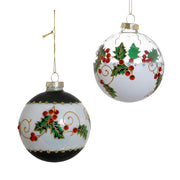 Kurt Adler 80MM Holly Leaves and Berries Glass Ball Ornaments, 6-Piece Set