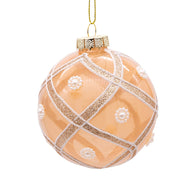 Kurt Adler 80MM Champagne and Pearl Peach Glitter Ball Ornaments, 6 Piece Set
