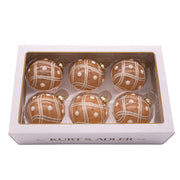 Kurt Adler 80MM Champagne and Pearl Peach Glitter Ball Ornaments, 6 Piece Set