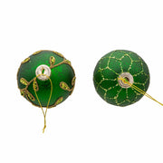 Kurt Adler 80MM Gold and Emerald Green Embellish Ball Ornaments, 6 Piece Set