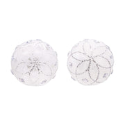 Kurt Adler 80MM Jeweled Clear Feather White Ball Ornaments, 6 Piece Set