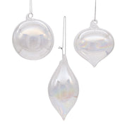 Kurt Adler 80MM Clear Iridescent Ball, Onion and Teardrop Ornaments, 3 Piece Set