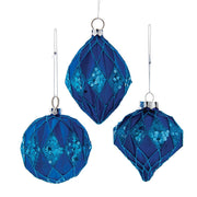 Kurt Adler 80MM Glittered, Sequin Blue Ball, Finial and Onion, 3 Piece Set