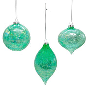 Kurt Adler 80MM Glass Iridescent Green Onion, Ball and Finial 3-Piece Ornament Set