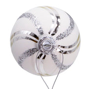 Kurt Adler 80MM Glass White Glittered Swirl 6-Piece Ball Ornament Set
