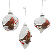Kurt Adler 80MM Glass Transparent Cardinal Ball, Onion and Teardrop Shaped Ornaments, 3-Piece Set