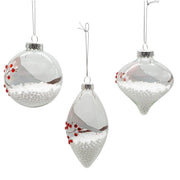 Kurt Adler 80MM Glass Transparent Cardinal Ball, Onion and Teardrop Shaped Ornaments, 3-Piece Set