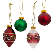 Kurt Adler 35MM Glass Green and Burgundy With Pinecone Ball 12-Piece Ornament Set