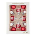 Kurt Adler 35MM Glass Red and Silver With Snowflake Ball 12-Piece Ornament Set