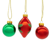 Kurt Adler 35MM Glass Green and Red With Holly Leaves Ball 12-Piece Ornament Set