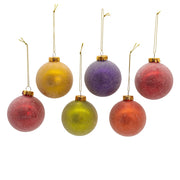 Kurt Adler 80MM Glass Sugar Frosted Solid Color Ball 6-Piece Ornament Set