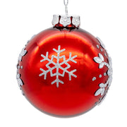 Kurt Adler 80MM Glass Shiny Red With Silver Snowflake Ball 6-Piece Ornament Set