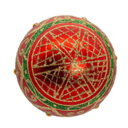 Kurt Adler 80MM Glass Red With Green and Gold Design Ball 6-Piece Ornament Set