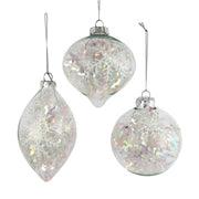 Kurt Adler 90MM Glass Iridescent Snowflake Ball, Finial, and Onion 3-Piece Ornament Set