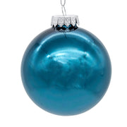 Kurt Adler 80MM Glass Shiny Teal Ball 6-Piece Ornament Set