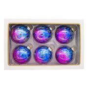 Kurt Adler 80MM Glass Purple and Blue Peacock Ball Ornaments, beautifully packaged in a 6-piece box