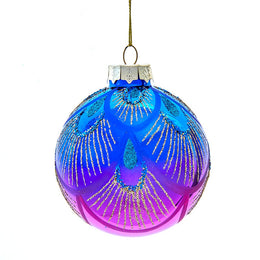 Kurt Adler 80MM Glass Purple and Blue Peacock Ball Ornaments, beautifully packaged in a 6-piece box