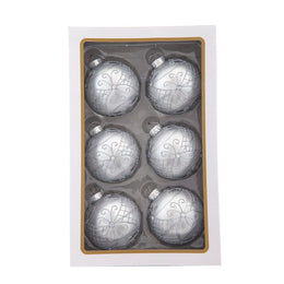 Kurt Adler 80MM Glass Silver Decorative Ball Ornaments, 6-Piece Set