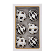 Kurt Adler 80MM Glass Black, White and Gold Checkered Ball Ornaments, 6-Piece Box