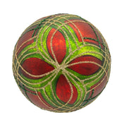 Kurt Adler 80MM Glass Matte Red and Green Striped Ball Ornaments, 6-Piece Set