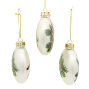 Kurt Adler 100MM Glass Cardinal With Holly Berry Flat Ball Ornaments, 3-Piece Box