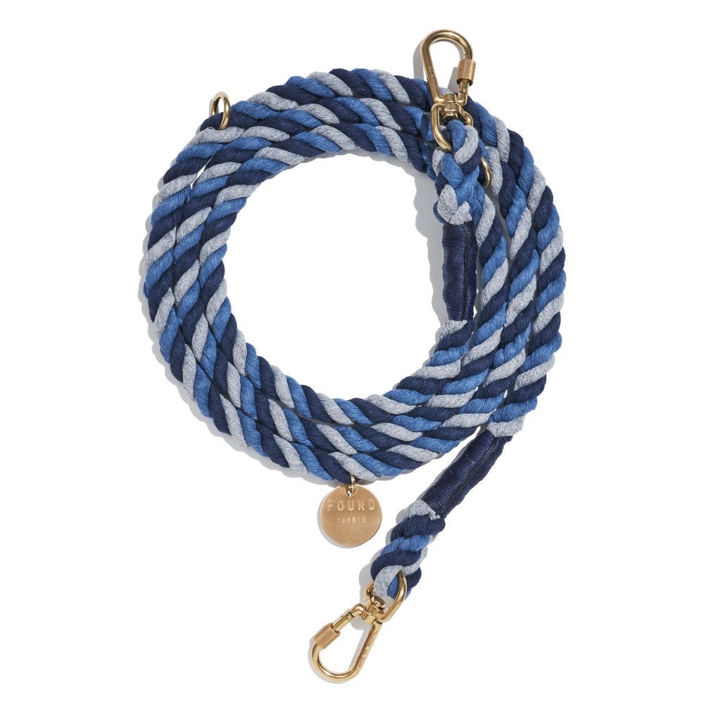 Shop Leashes Premium Gray, Blue, Navy Up-Cycled Rope Dog Leash by Found My Animal | Adjustable & Handcrafted