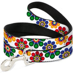 Dog Leash - Psychedelic Daisies CLOSE-UP White/Multi Color