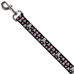 Dog Leash - Skulls & Stars Black/White/Pink
