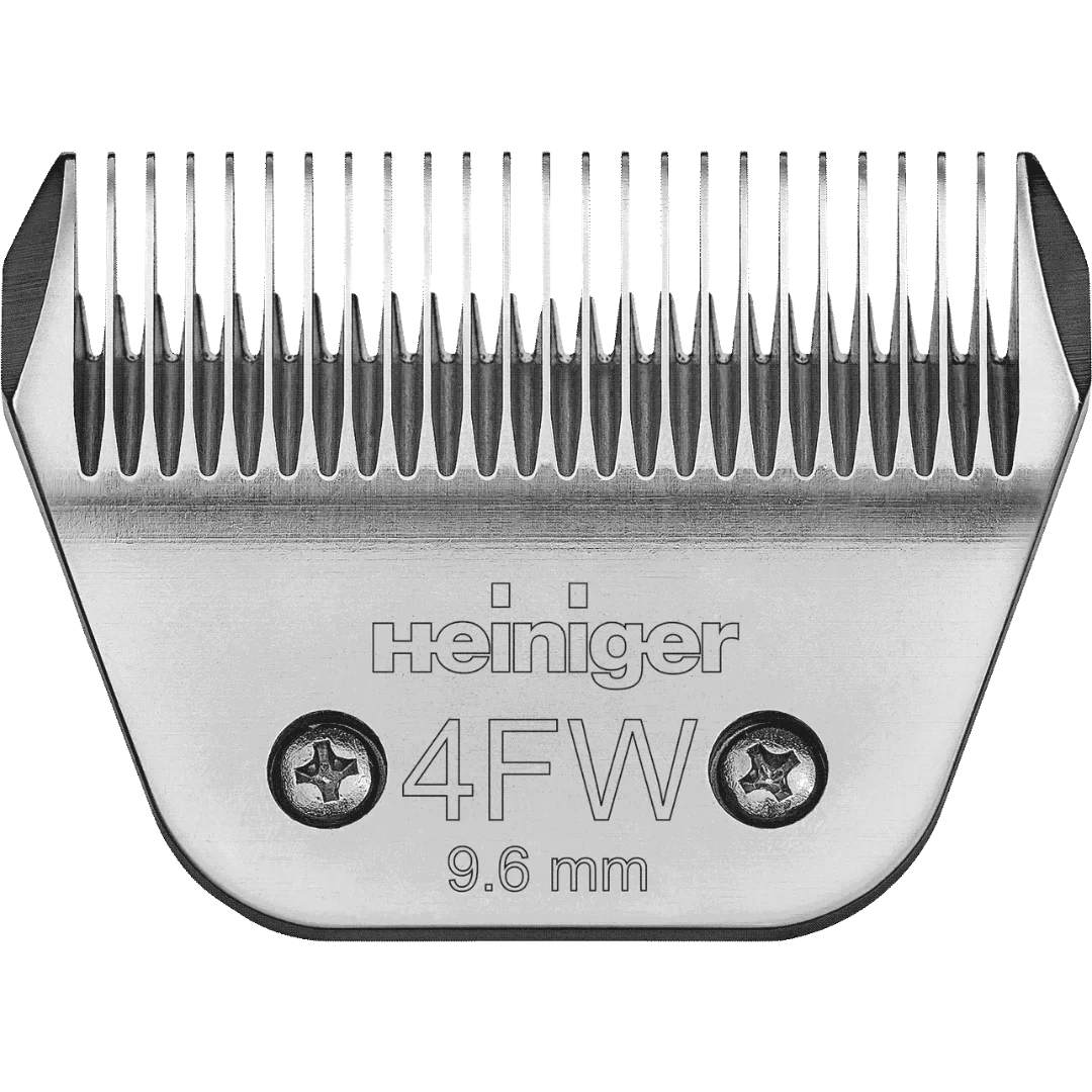 Heiniger #4FW Clipper Blade with 9.6mm cutting length, featuring a stainless steel design and precision teeth.