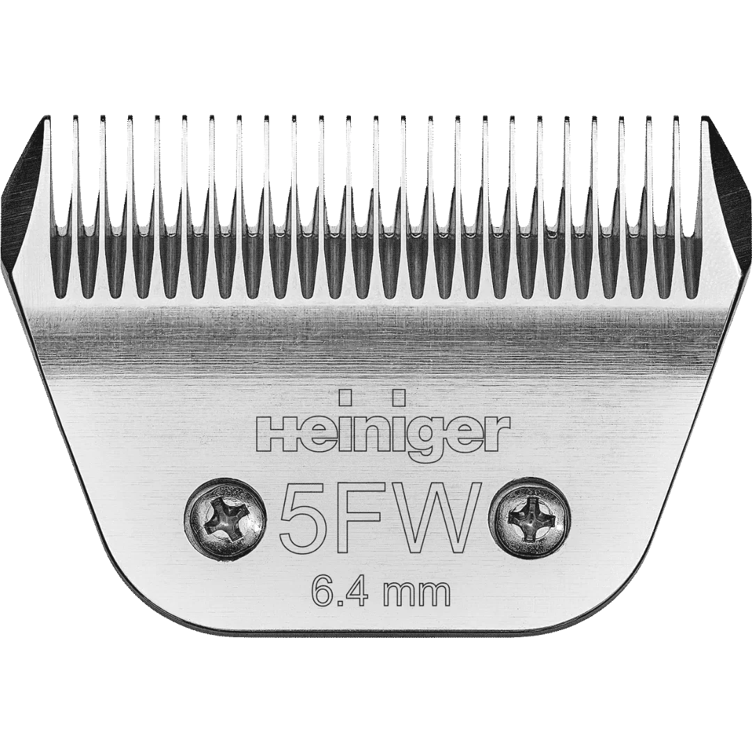 Heiniger #5FW Clipper Blade 6.4mm, stainless steel with sharp teeth, designed for precise grooming.