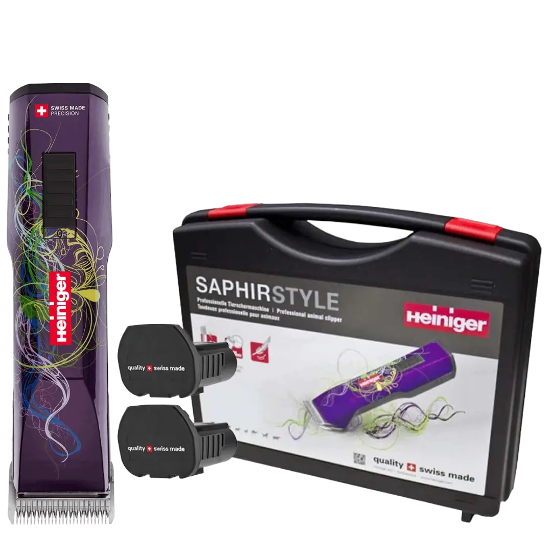 Pet Purple Saphir Cordless Clipper with Two Batteries In a Case by Heiniger