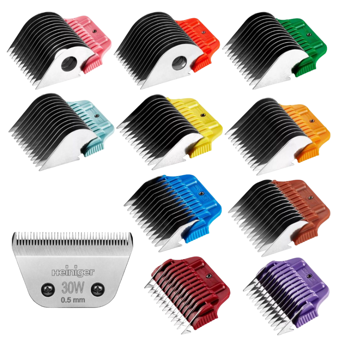 Heiniger Set of 10 Stainless Steel Combs with 30W Blade