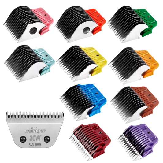 Heiniger Set of 10 Stainless Steel Combs with 30W Blade