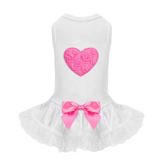 Hello Doggie Lacey Puff Heart Dog Satin Cotton Handmade Dress