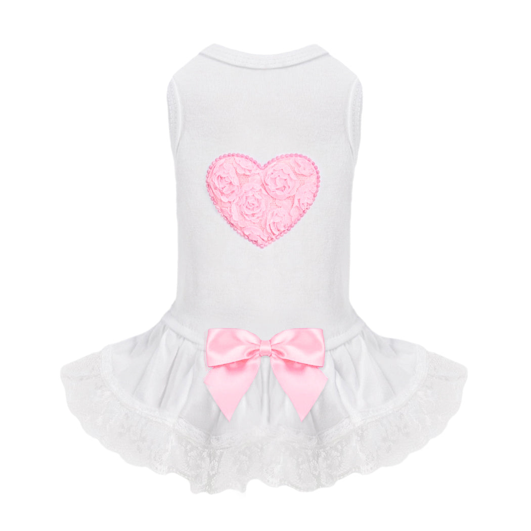 Lacey Puff Heart Dog Satin Cotton Handmade Dress - Designer Dog Clothes from Southlake Paws
