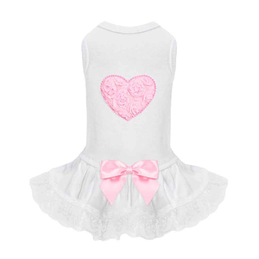 Hello Doggie Lacey Puff Heart Dog Satin Cotton Handmade Dress