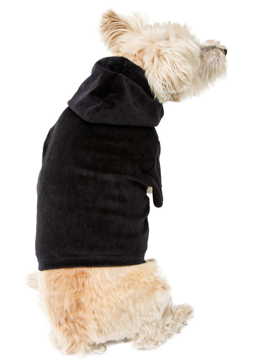 Velour Zip Front Hoodie, Black