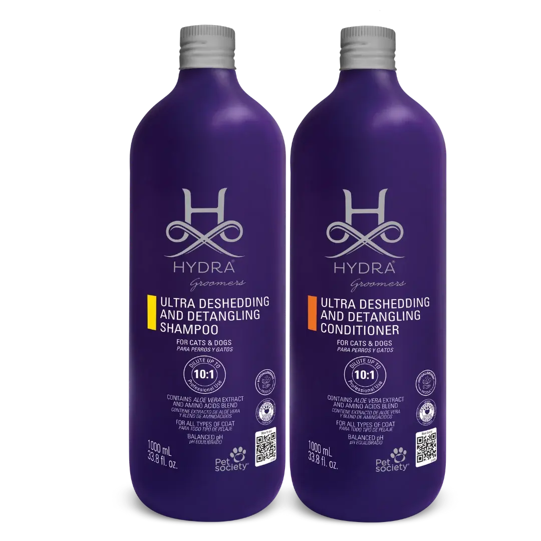 Ultra Deshedding & Detangling Shampoo and Conditioner 33.8oz by Hydra professional dog grooming tool Southlake Paws