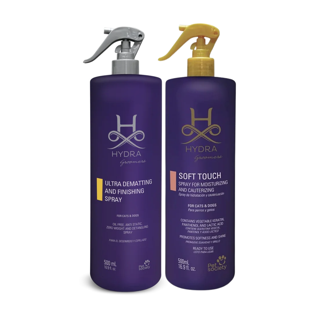 Pet Ultra Detangle & Dematting Finishing Spray and Soft Touch Moisturizing Spray 16.9oz Set by Hydra